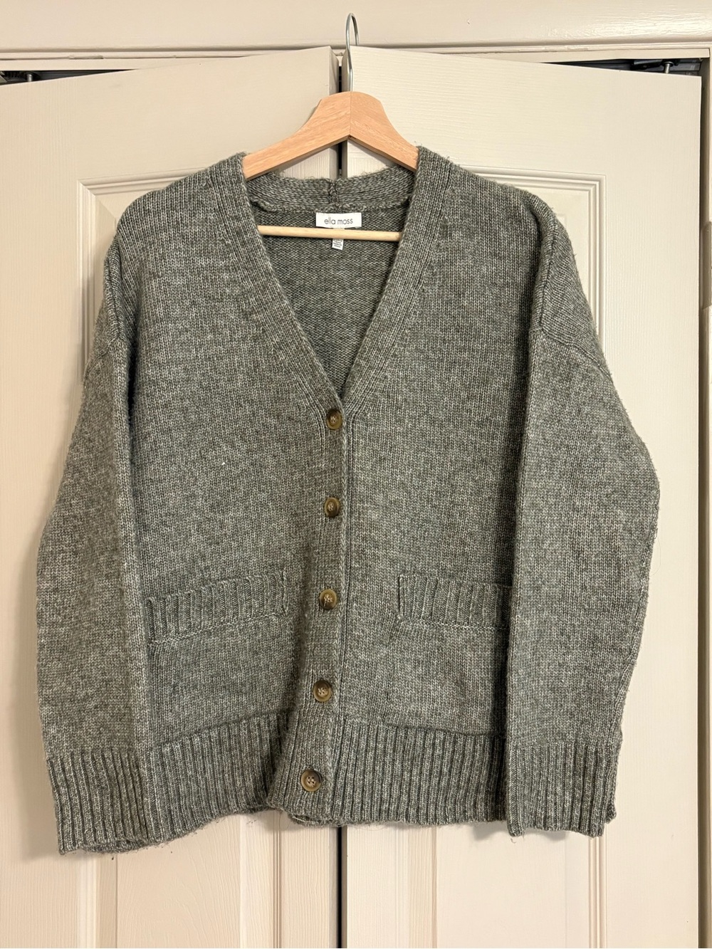Gray Button-Front Wool Blend Cardigan